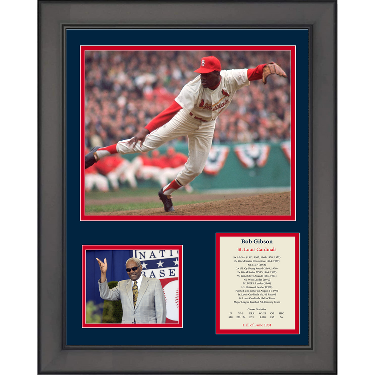 Framed Bob Gibson Hall of Fame Baseball 11"x14" Three Photo Collage