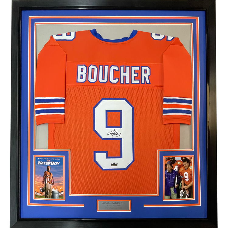Framed Facsimile Autographed Adam Sandler Bobby Boucher 35x39 SCLSU The Waterboy Movie Orange Reprint Laser Auto Football Jersey