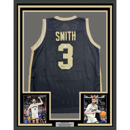 Framed Autographed/Signed Braden Smith 35x39 Purdue Black College Basketball Jersey JSA COA