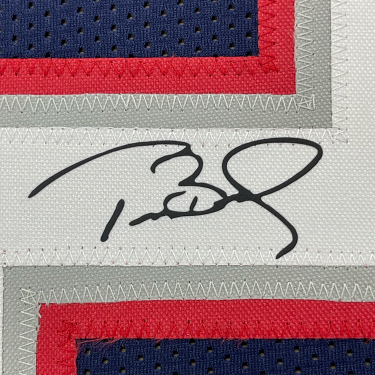 Framed Facsimile Autographed Tom Brady 35x39 New England Blue Reprint Laser Auto Football Jersey