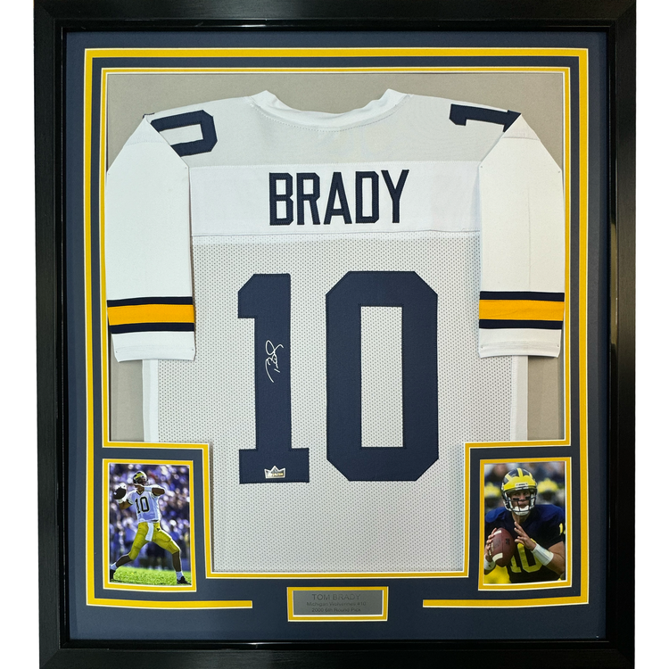 Framed Facsimile Autographed Tom Brady 35x39 Michigan White Reprint Laser Auto College Football Jersey