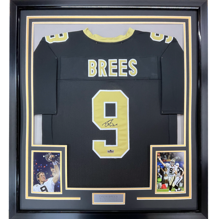 Framed Facsimile Autographed Drew Brees 35x39 New Orleans Black Reprint Laser Auto Football Jersey Size Men's XL