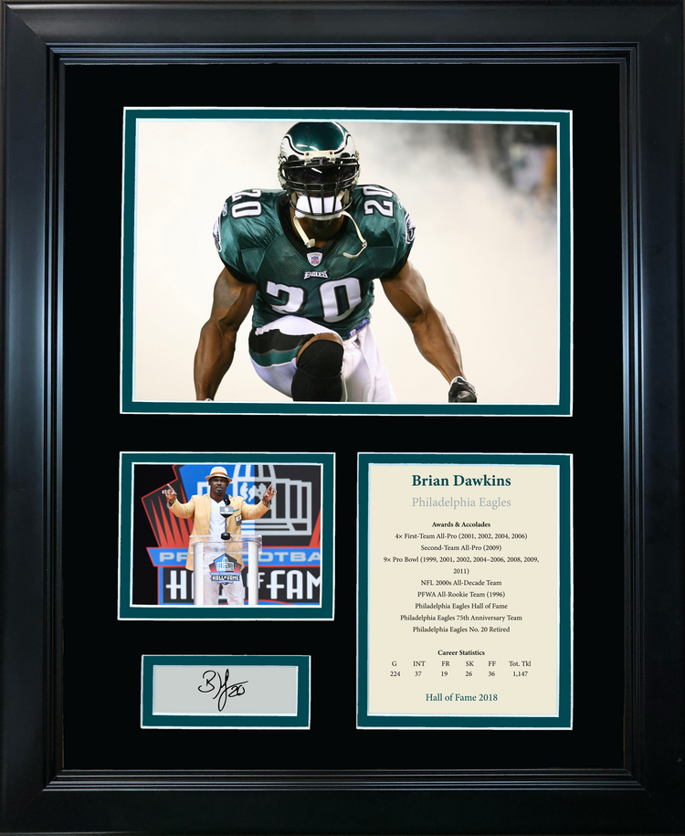 Framed Brian Dawkins Hall of Fame Facsimile Laser Engraved Signature Auto Philadelphia Eagles 11"x14" Photo Sig Collage