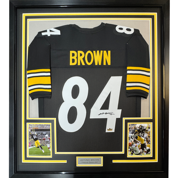 Framed Facsimile Autographed Antonio Brown 35x39 Pittsburgh Black Reprint Laser Auto Football Jersey