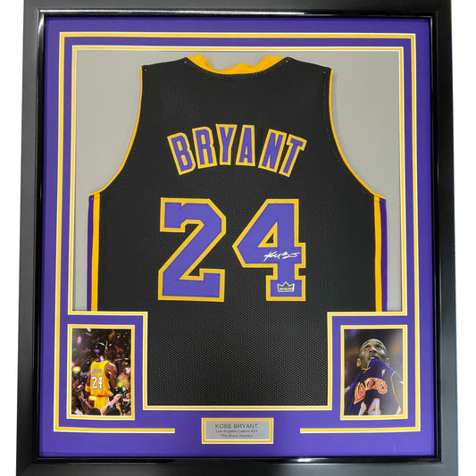 Framed Facsimile Autographed Kobe Bryant 35x39 #24 Los Angeles LA Black Reprint Laser Auto Basketball Jersey Size Men's XL
