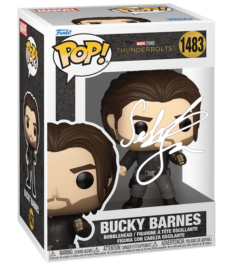 Sebastian Stan Bucky Barnes Thunderbolts #1483 Facsimile Signed Reprint Laser Autographed Funko POP! Movies Marvel Avengers Figurine with Protector Case