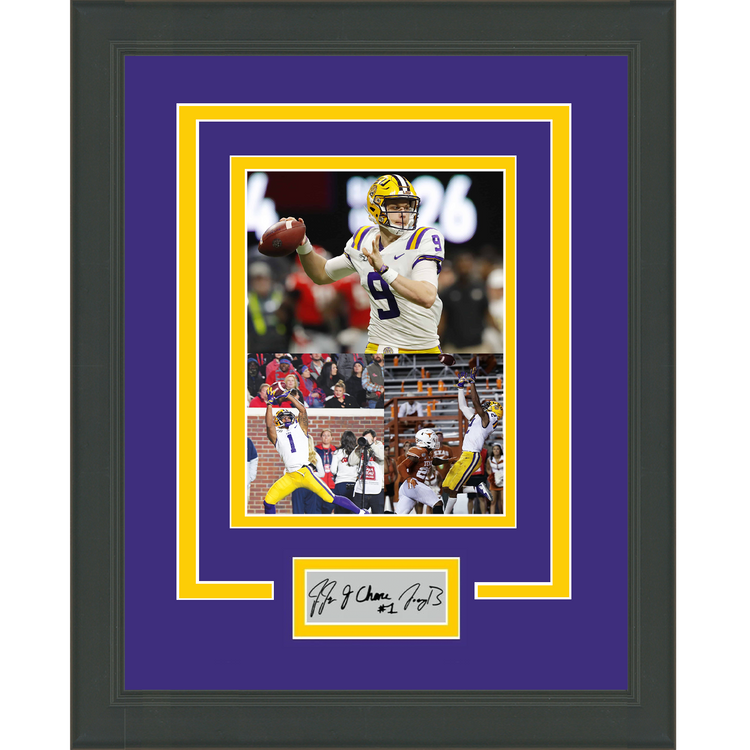 Framed Joe Burrow Ja'Marr Chase Justin Jefferson Facsimile Laser Engraved Signature Auto LSU Tigers 11x14 College Football Photo