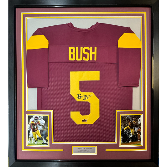 Framed Facsimile Autographed Reggie Bush 35x39 USC Maroon Reprint Laser Auto College Football Jersey