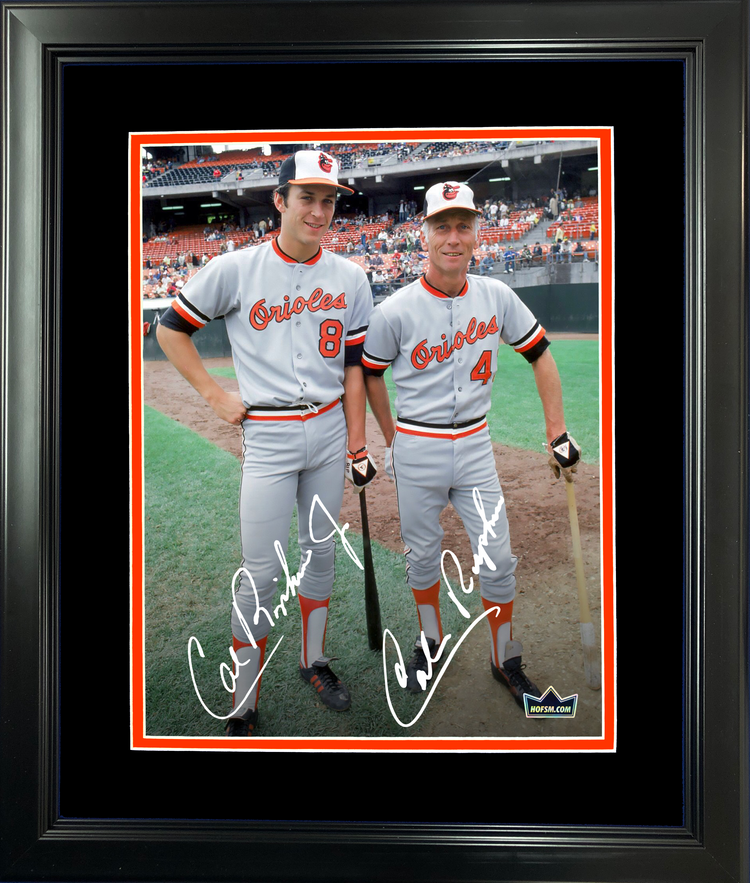Framed Cal Ripken Jr & Cal Ripken Sr Dual Facsimile Laser Engraved Signature Auto Baltimore Orioles 11"x14" Baseball Photo HOFSM Holo
