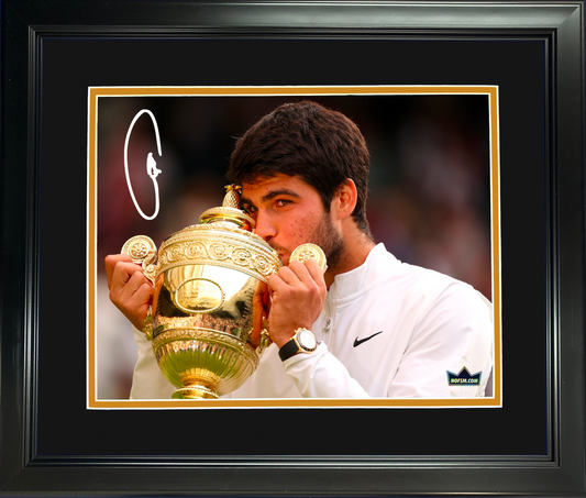 Framed Carlos Alcaraz 2023 Wembledon Champion Facsimile Laser Engraved Signature Auto 11"x14" Tennis Photo HOFSM Holo