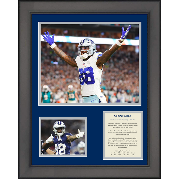Framed CeeDee Lamb Dallas Cowboys Single Season Record Receptions & Yards 11"x14" Three Photo Collage