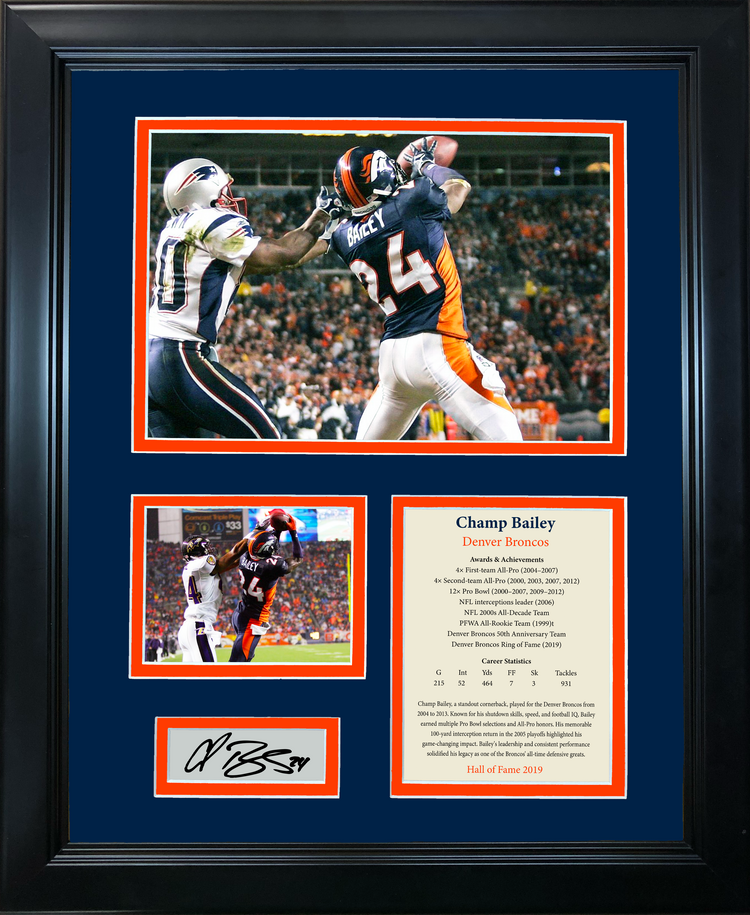 Framed Champ Bailey Hall of Fame Facsimile Laser Engraved Signature Auto Denver Broncos 11"x14" Photo Sig Collage