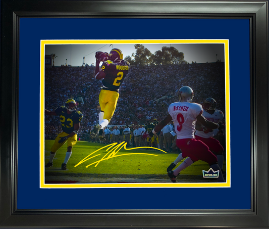 Framed Charles Woodson Facsimile Laser Engraved Signature Auto Michigan Wolverines 11"x14" College Football Photo HOFSM Holo