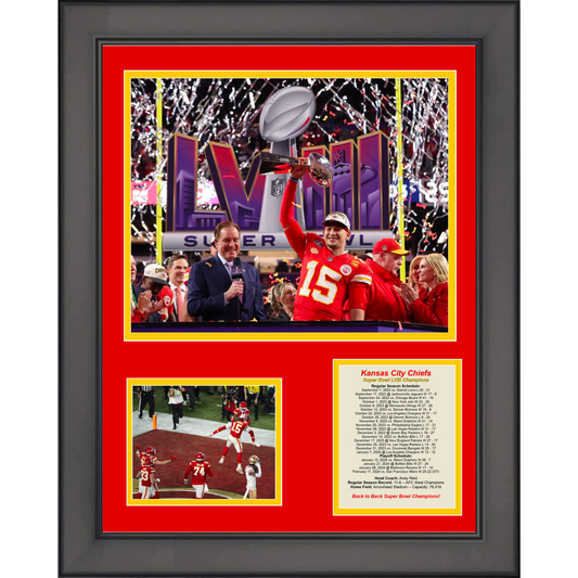 Framed Kansas City Chiefs Super Bowl LVIII Champions Football 11"x14" Three Photo Collage