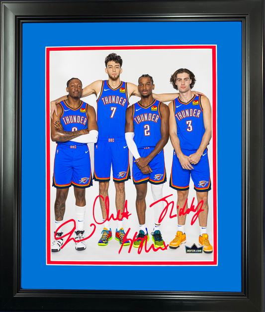 Framed Chet Holmgren Shai Gilgeous-Alexander Jalen Williams Josh Giddey Facsimile Laser Engraved Signature Auto 11"x14" Basketball Photo HOFSM Holo