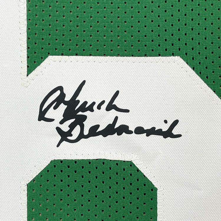 Framed Facsimile Autographed Chuck Bednarik 35x39 Philadelphia Kelly Green Reprint Laser Auto Football Jersey