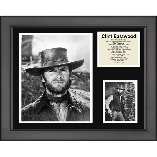 Framed Clint Eastwood The Westerns Biography 11"x14" Music Three Photo Collage