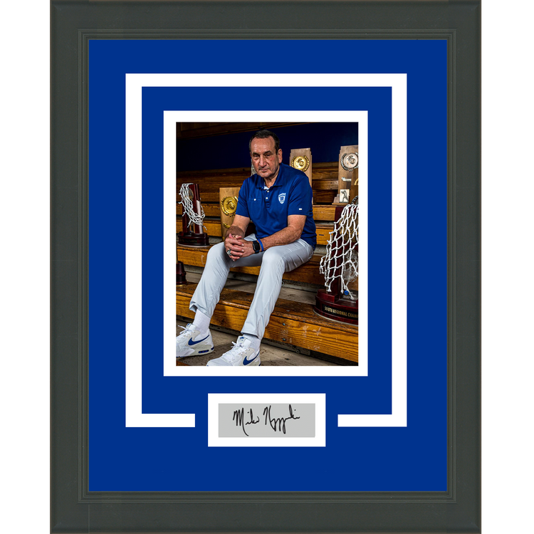 Framed Mike  Coach K  Krzyzewski Trophies Facsimile Laser Engraved Signature Auto Duke Blue Devils 11x14 Basketball Photo