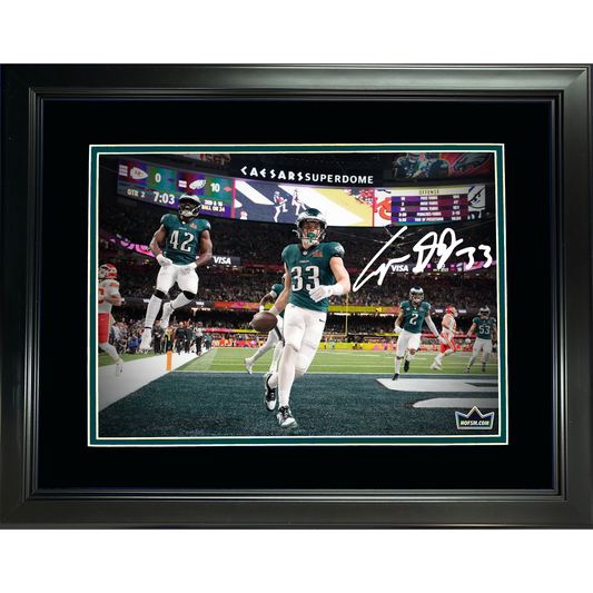 Framed Cooper DeJean Philadelphia Eagles Super Bowl LIX Pick Six 6 Facsimile Laser Engraved Signature Auto 11"x14" Football Photo HOFSM Holo