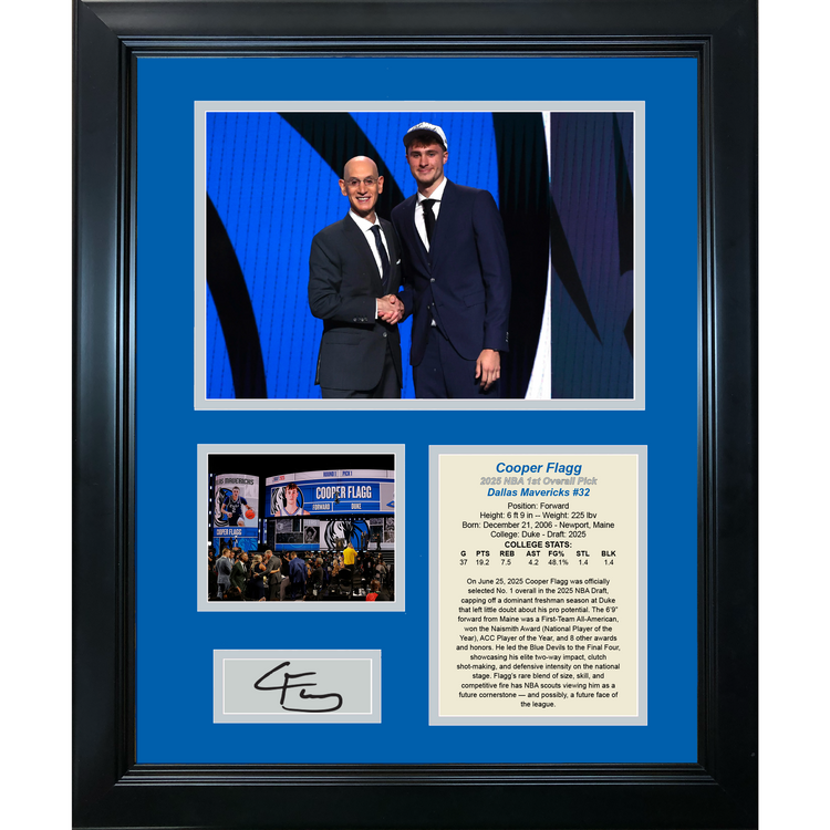 Framed Cooper Flagg 2025 NBA Draft 1st Pick Dallas Mavericks Facsimile Laser Engraved Signature Auto Basketball 11"x14" Photo Sig Collage