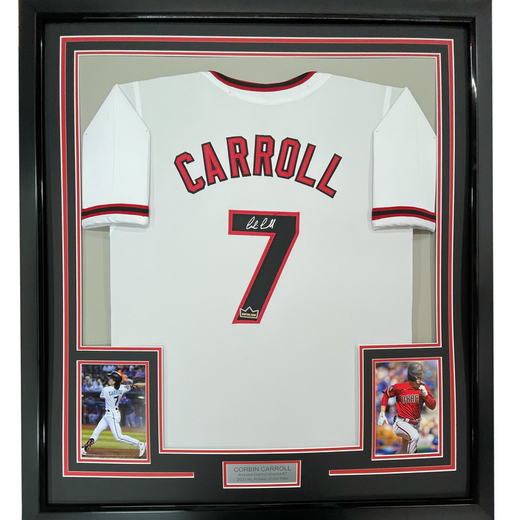 Framed Facsimile Autographed Corbin Carroll 35x39 Arizona White Reprint Laser Auto Baseball Jersey