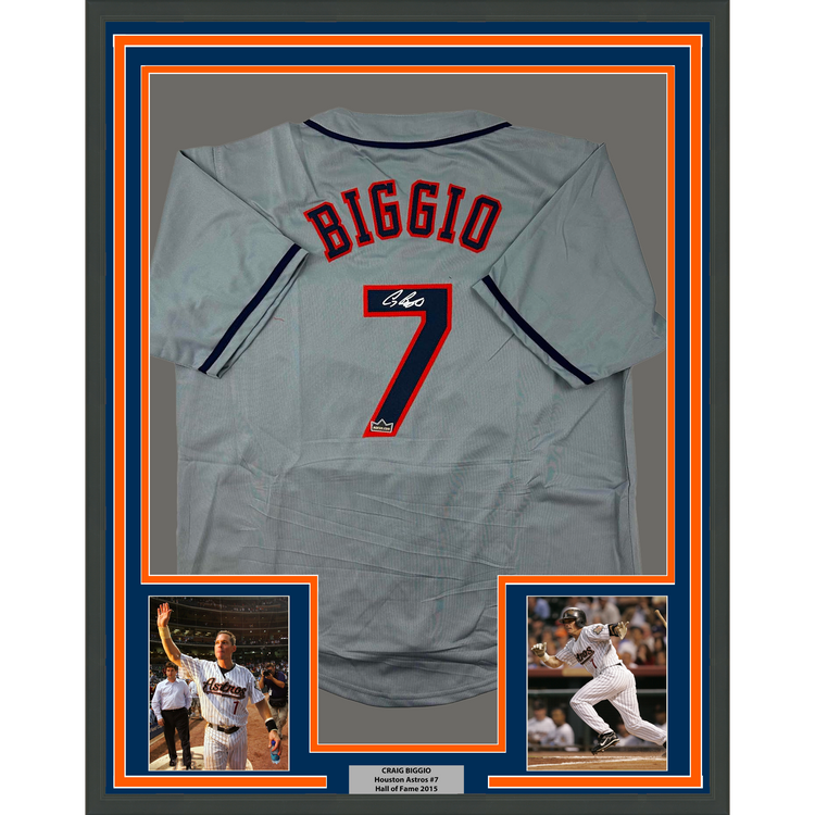 Framed Facsimile Autographed Craig Biggio 35x39 Houston Grey Reprint Laser Auto Baseball Jersey