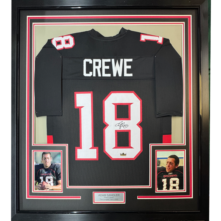 Framed Facsimile Autographed Adam Sandler Paul Crewe 35x39 Mean Machine The Longest Yard Movie Black Reprint Laser Auto Football Jersey