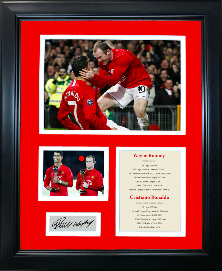 Framed Cristiano Ronaldo & Wayne Rooney Dual Facsimile Laser Engraved Signature Auto Manchester United Soccer Futbol 11"x14" Photo Sig Collage