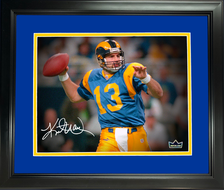 Framed Kurt Warner Los Angeles Rams Facsimile Laser Engraved Signature Auto 11"x14" Football Photo HOFSM Holo