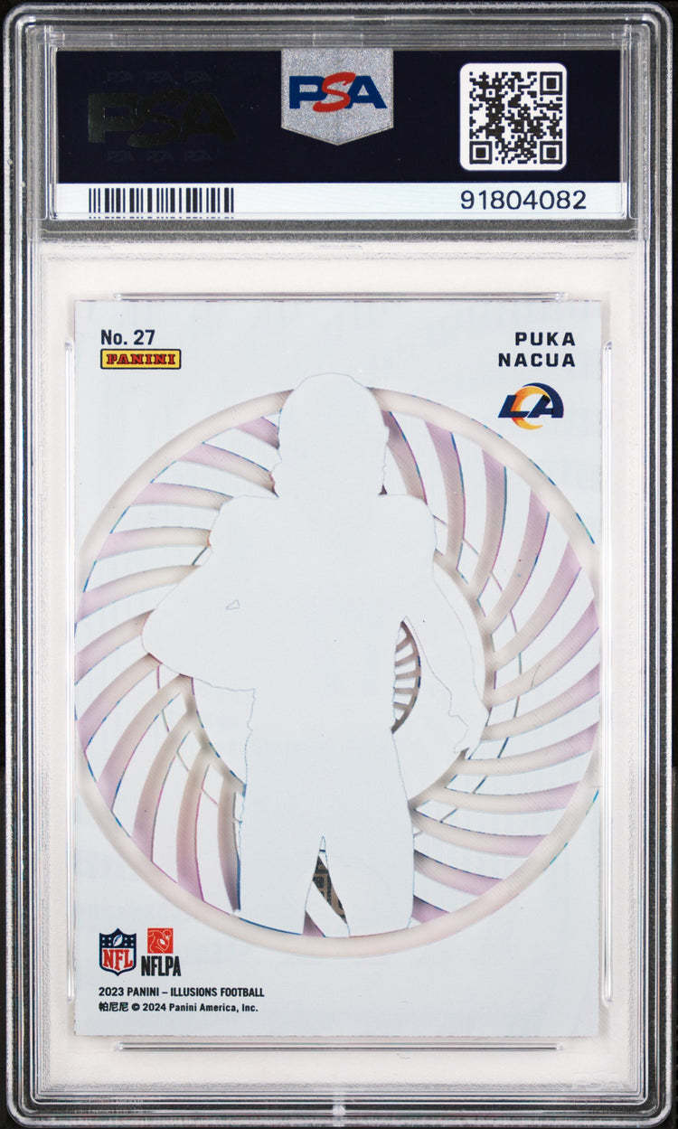 Graded 2023 Panini Illusions Puka Nacua #27 Mystique Rookie RC Football Card PSA 10 Gem Mint