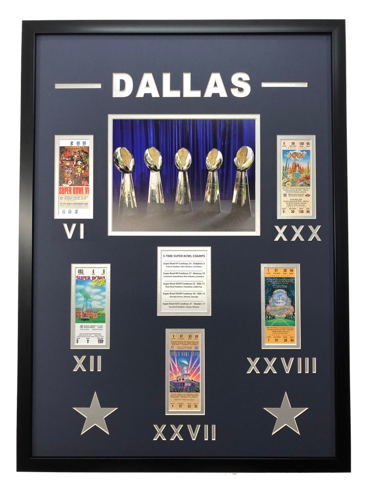 Framed Dallas Cowboys 5x Super Bowl Champions Replica Ticket 20x18 Football Photo Professionally Matted