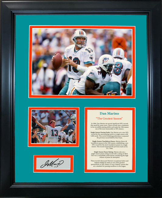 Framed Dan Marino  The Greatest Season  Facsimile Laser Engraved Signature Auto 1984 Miami Dolphins 11"x14" Photo Sig Collage
