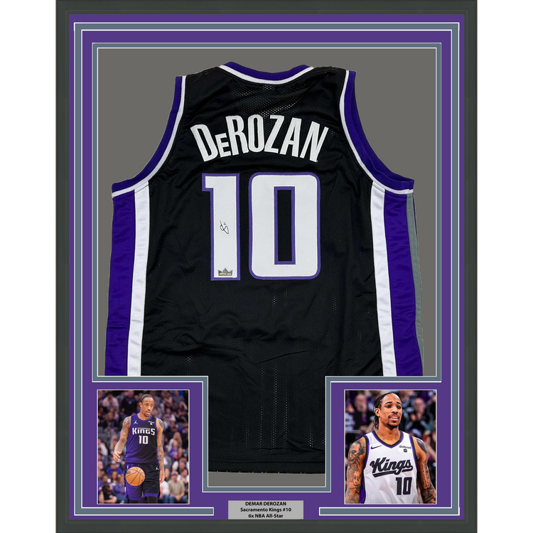 Framed Facsimile Autographed DeMar DeRozan 35x39 Sacramento Black Reprint Laser Auto Basketball Jersey