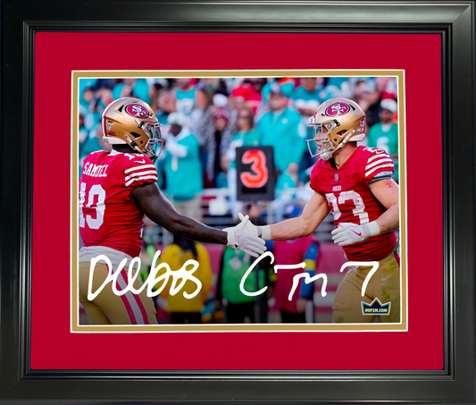 Framed Deebo Samuel & Christian McCaffrey San Francisco 49ers Dual Facsimile Laser Engraved Signature Auto 11"x14" Football Photo HOFSM Holo