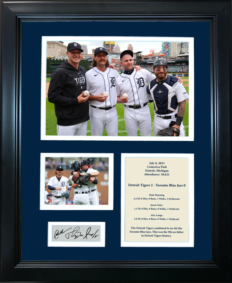 Framed Detroit Tigers Combined No-Hitter vs Blue Jays Facsimile Laser Engraved Signature Auto 11"x14" Baseball Photo Sig Collage