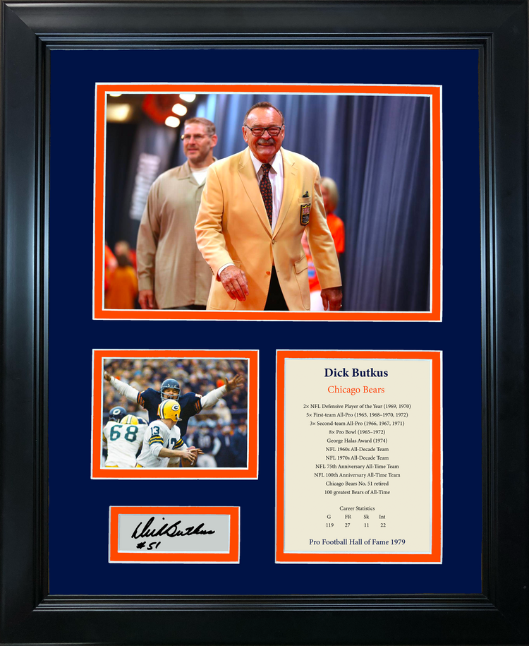 Framed Dick Butkus Hall of Fame Facsimile Laser Engraved Signature Auto Chicago Bears 11"x14" Photo Sig Collage