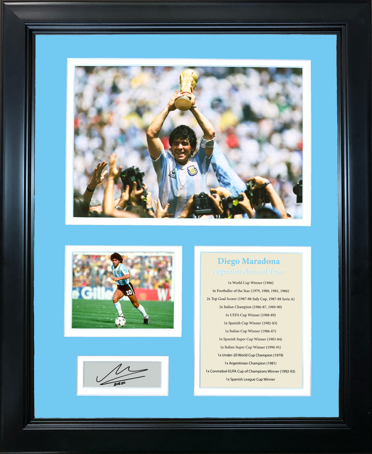 Framed Diego Maradona Argentina National Team 1986 World Cup Champion Facsimile Laser Engraved Signature Auto Soccer Futbol 11"x14" Photo Sig Collage