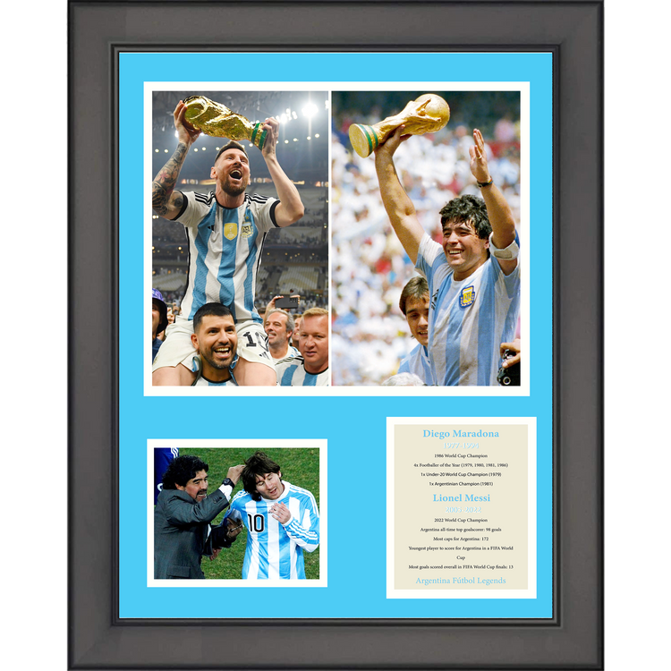 Framed Diego Maradona & Lionel Messi Argentina Futbol Soccer Legends 11"x14" Three Photo Collage