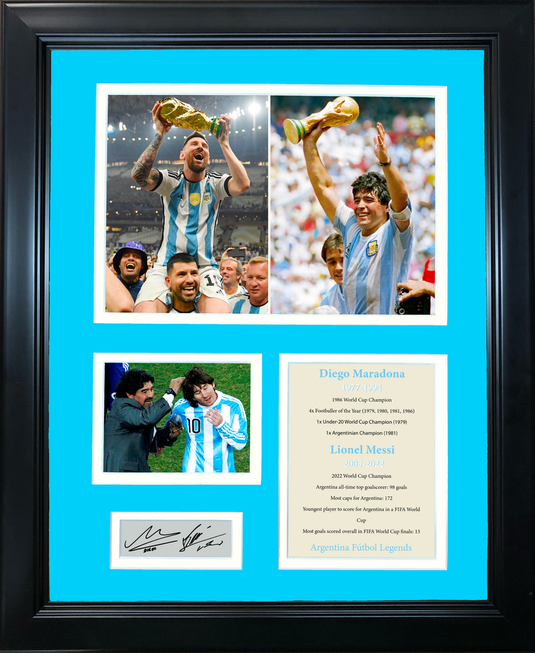 Framed Diego Maradona & Lionel Messi Argentina Futbol Legends Dual Facsimile Laser Engraved Signature Auto Soccer 11"x14" Photo Sig Collage