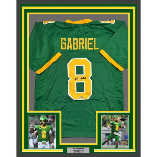 Framed Facsimile Autographed Dillon Gabriel 35x39 Oregon Green Reprint Laser Auto College Football Jersey