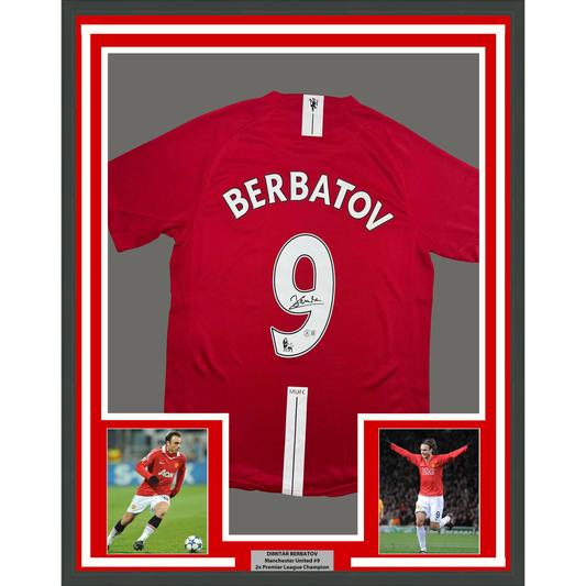 Framed Autographed/Signed DImitar Berbatov 35x39 Manchester United Red Soccer Jersey Beckett BAS COA