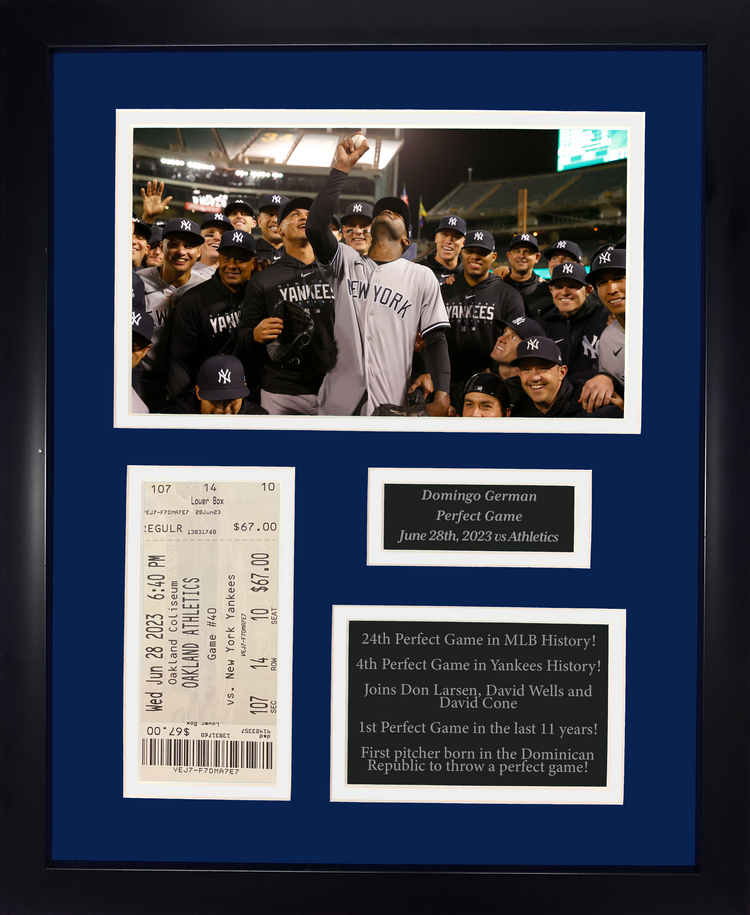Framed Domingo German Perfect Game Facsimile Laser Engraved New York Yankees Baseball 12 x15  Photo Collage