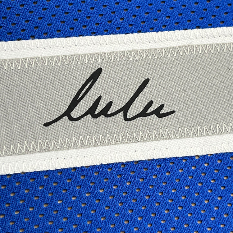 Framed Facsimile Autographed Luka Doncic 35x39 Dallas Blue Reprint Laser Auto Basketball Jersey