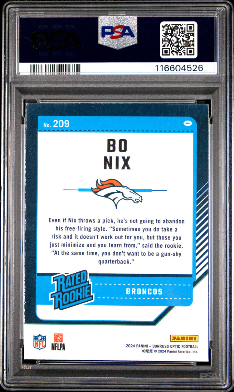 Graded 2024 Panini Donruss Optic Bo Nix #209 Rookie RC Football Card PSA 10 Gem Mint