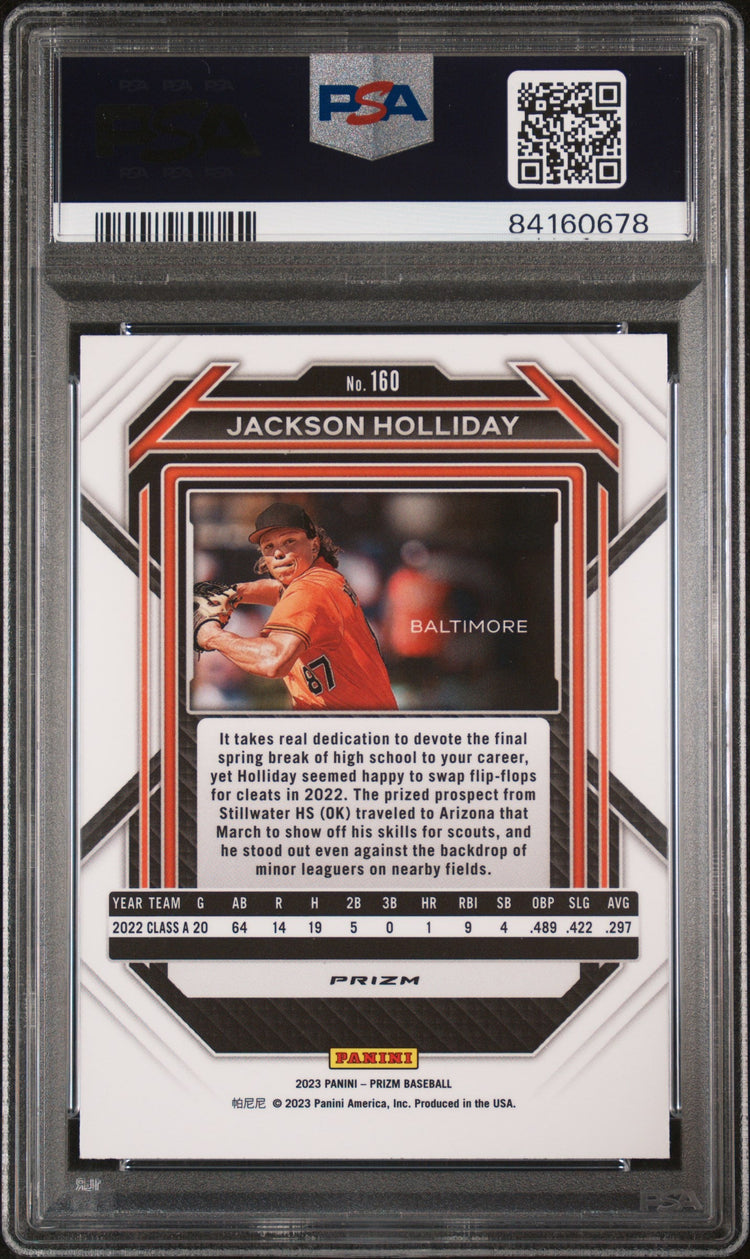 Graded 2023 Panini Prizm Jackson Holliday #160 Pink Ice Rookie RC Baseball Card PSA 10 Gem Mint