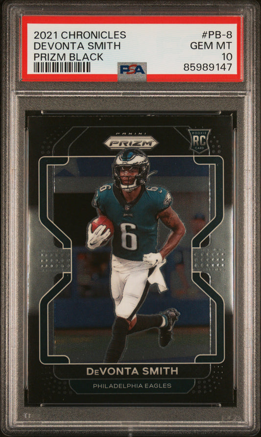 Graded 2021 Panini Chronicles Devonta Smith #PB8 Prizm Black Rookie RC Football Card PSA 10