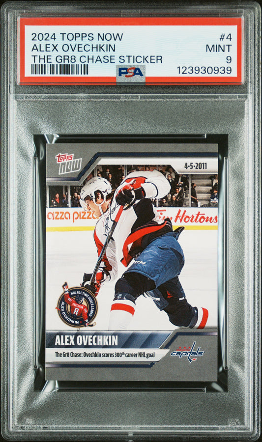Graded 2024 Topps Now Alex Ovechkin #4 The GR8 Chase Sticker Hockey Card PSA 9 Mint