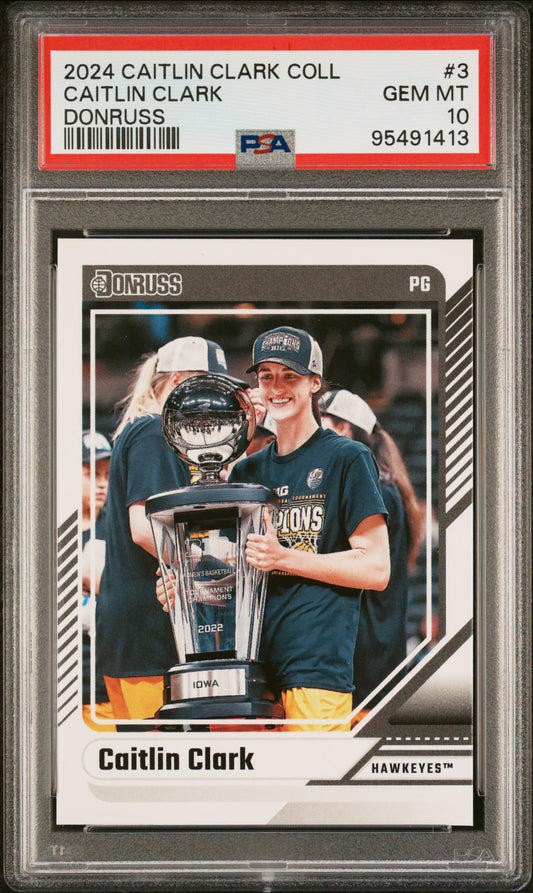 Graded 2024 Panini Caitlin Clark Collection Caitlin Clark #3 Donruss Rookie RC Basketball Card PSA 10 Gem Mint