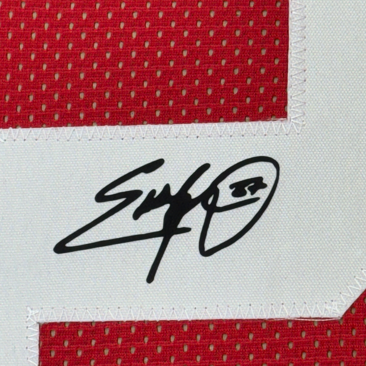 Framed Facsimile Autographed Eddie George 35x39 Ohio State Red Reprint Laser Auto College Football Jersey