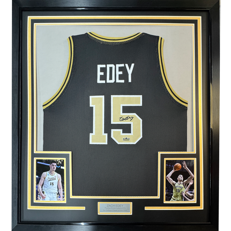 Framed Facsimile Autographed Zach Edey 35x39 Purdue Black Reprint Laser Auto College Basketball Jersey